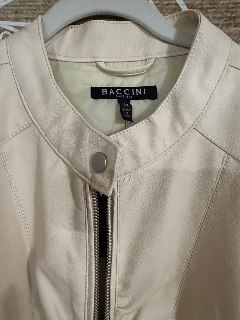 Baccini Cream Faux Leather Zip-Front Jacket - Picture 3 of 3